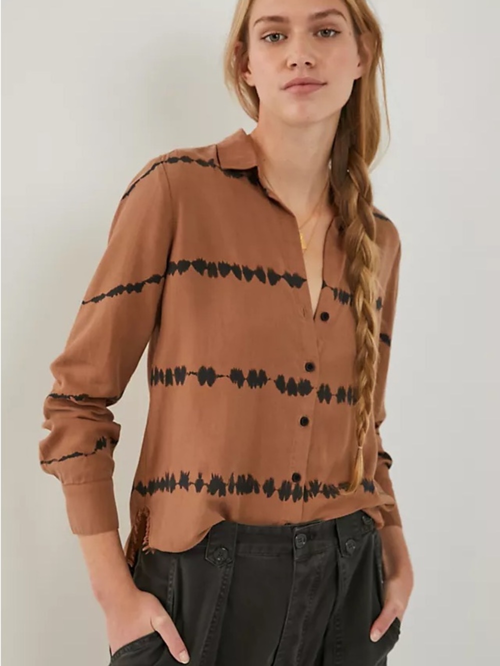 cloth & stone Brown Tie-Dye Stripe Button-Down Shirt